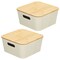 mDesign Modern Stackable Fabric Covered Bin with Bamboo Lid, 2 Pack
